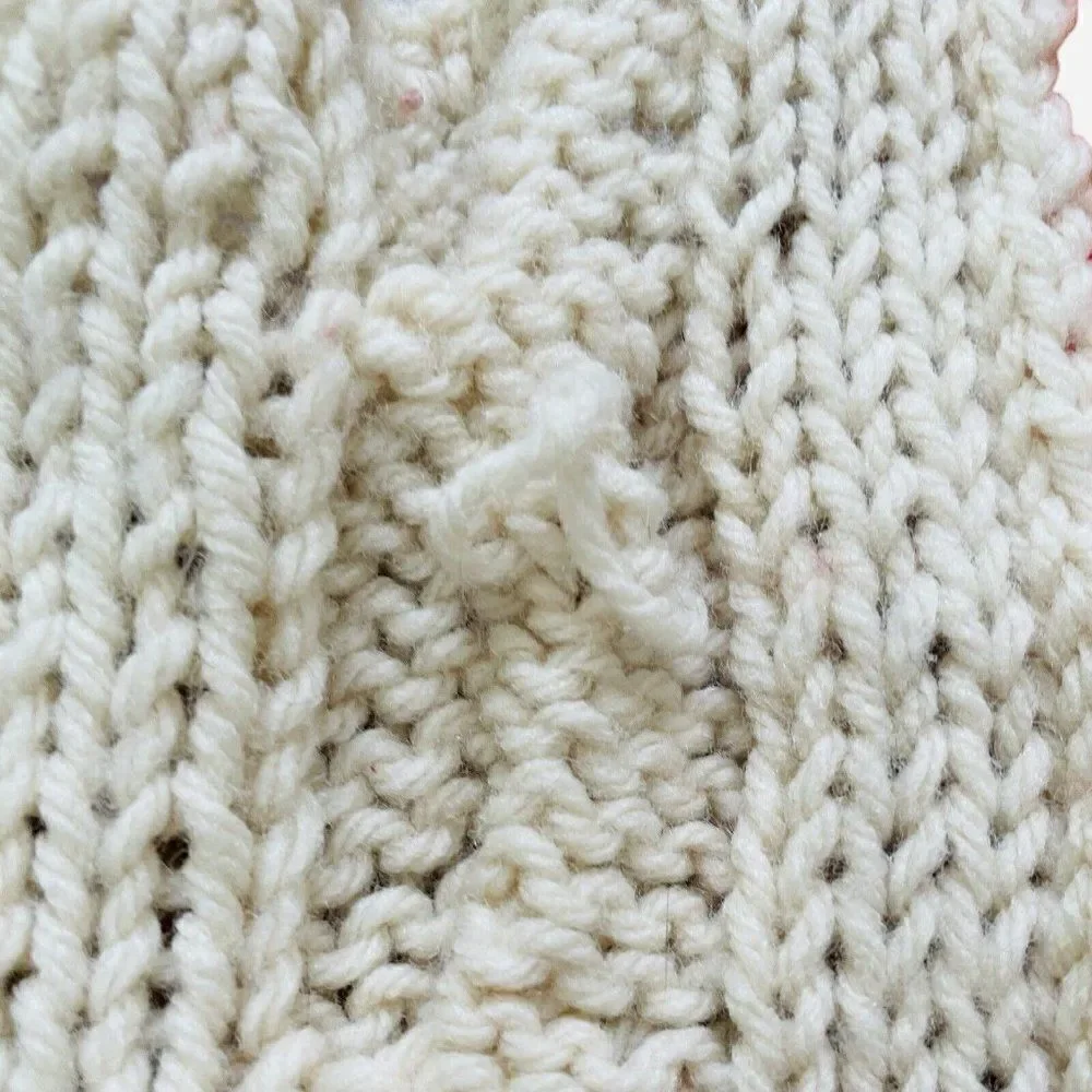 Vintage 1970s Cable Knit Handmade Afghan Throw Blanket Orange Cream Gold 67